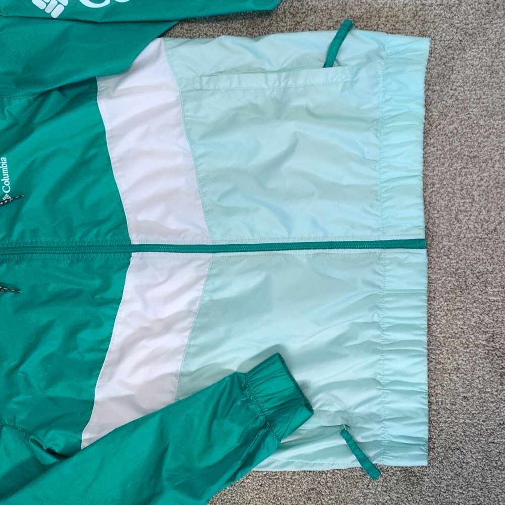 Women's Columbia Sandy Sail teal color block windbreaker - Picture 3 of 7